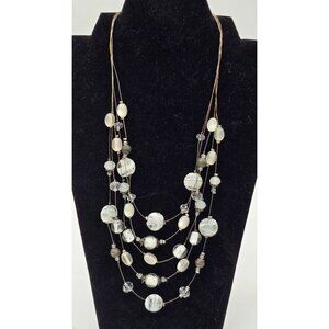 Vintage Multi-Strand Beaded Necklace w/ Different Styles of White Art Glass